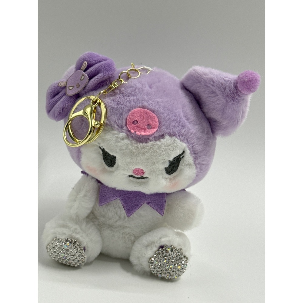 Kuromi Plush Keychain Lavender Purple White Rhinestone Feet Bag Charm